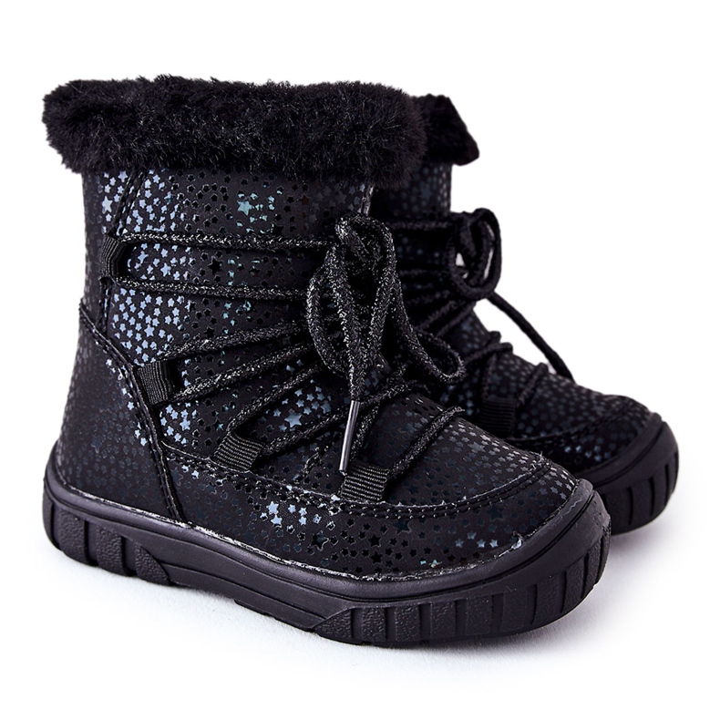 PE1 Černé teplé sněhové boty s kožešinou černá