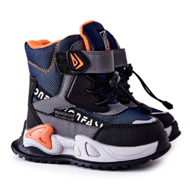 PJ2 Teplé boty se suchým zipem, námořní modrošedý Darel černá námořnická modrá oranžový