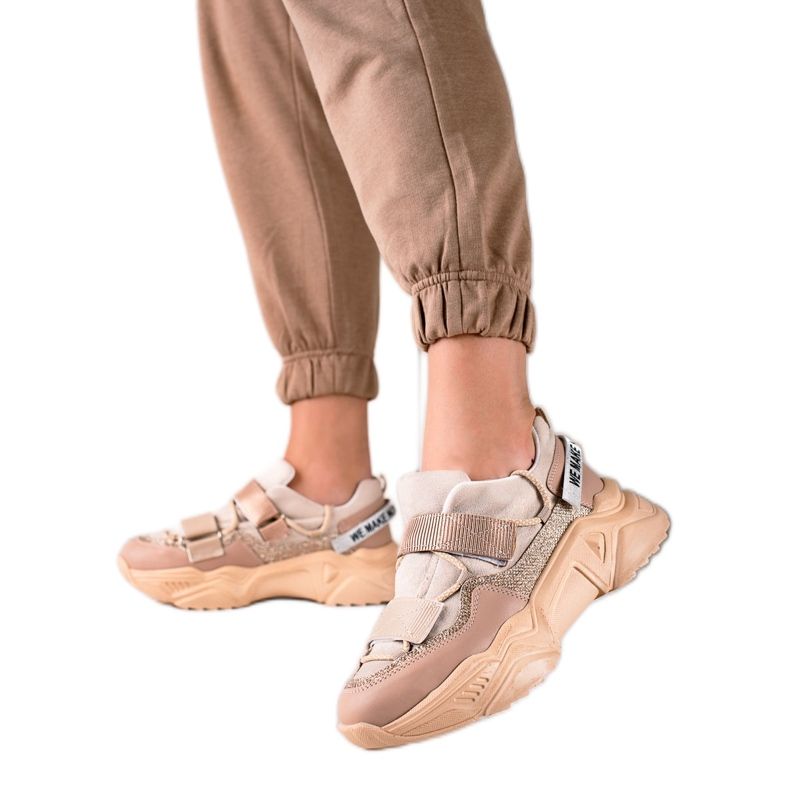 TRENDI Tenisky se suchým zipem béžový zlatý