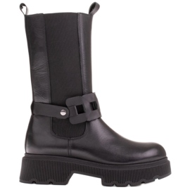 Marco Shoes Vysoké kozačky s gumou a pleteným páskem černá Marco Shoes Vysoké kozačky s gumou a pleteným páskem černá