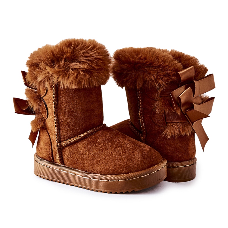 FR1 Dětské teplé boty s mašlemi D.Khaki Funky sněhové boty hnědý