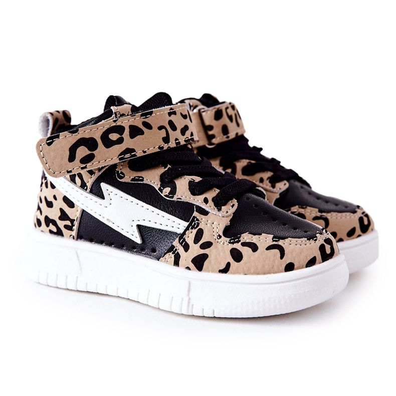 FR1 Dětské vysoké sportovní boty Bartnie černá a béžová bílý hnědý