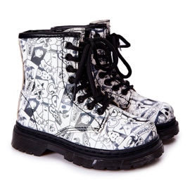 FR1 Dětské černé a bílé teplé boty Dexie se zipem bílý černý