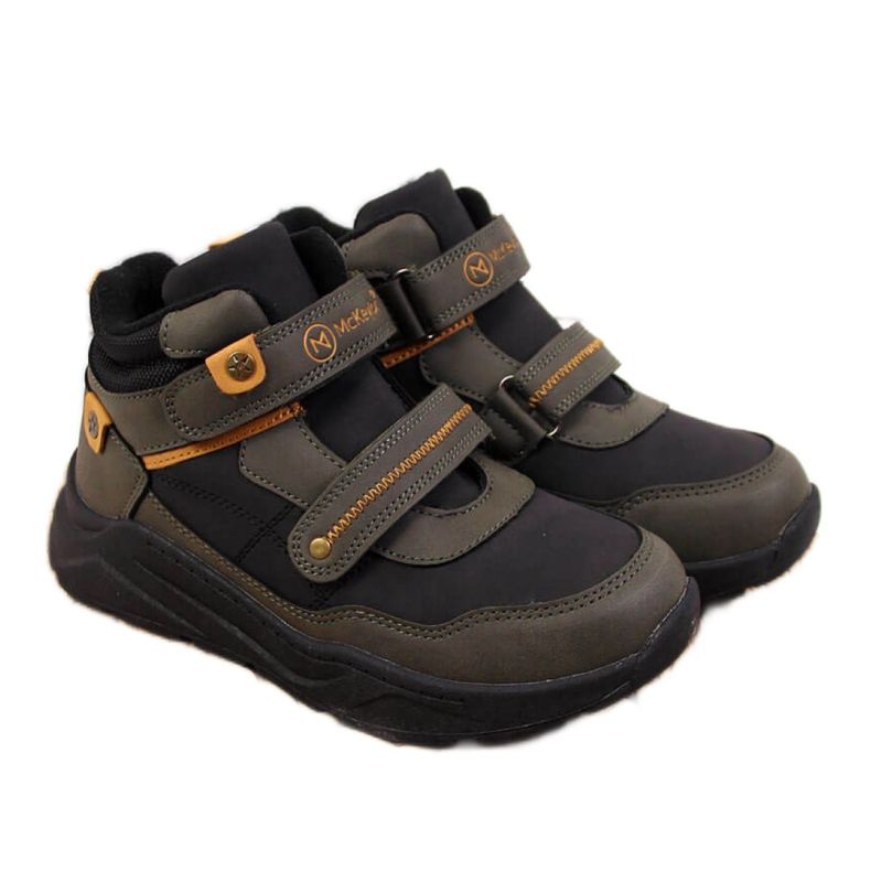 Zateplené boty na suchý zip McKeylor Jr JAN59B khaki bílý zelená