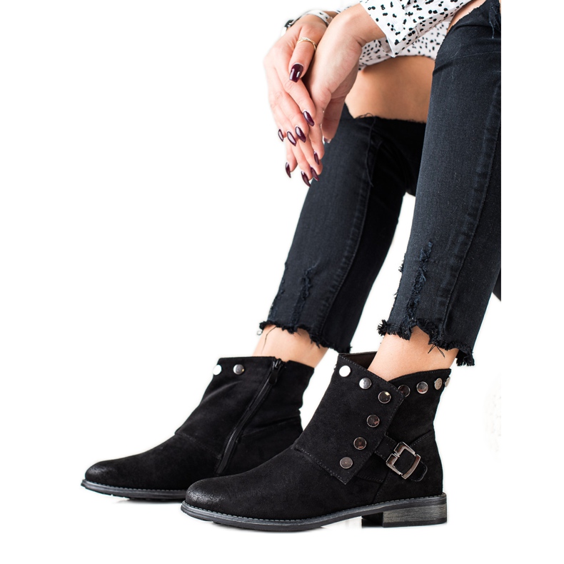 W. Potocki Semišové kozačky s ornamenty Potocki černá