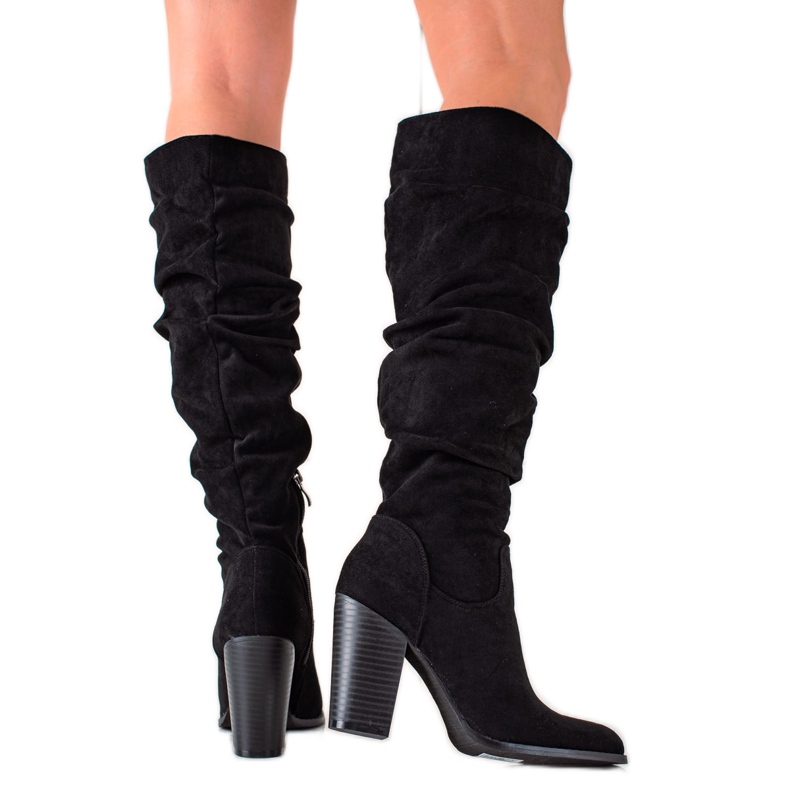 TRENDI Boty na vysokém podpatku s nařaseným svrškem černá