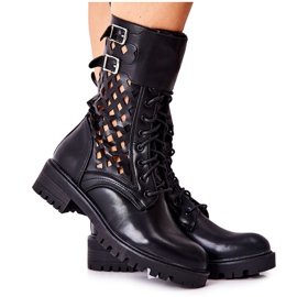 Menie černé prolamované kožené boty černý