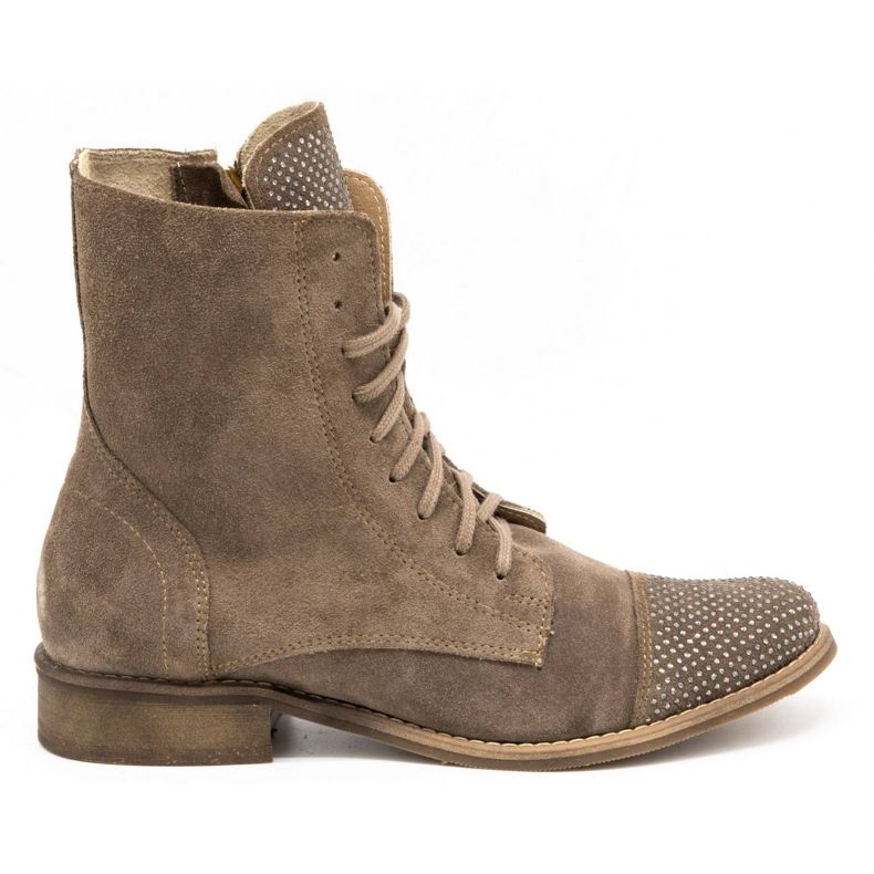 Exquisite Dámské kožené kozačky s flitry 1259EX béžová béžový