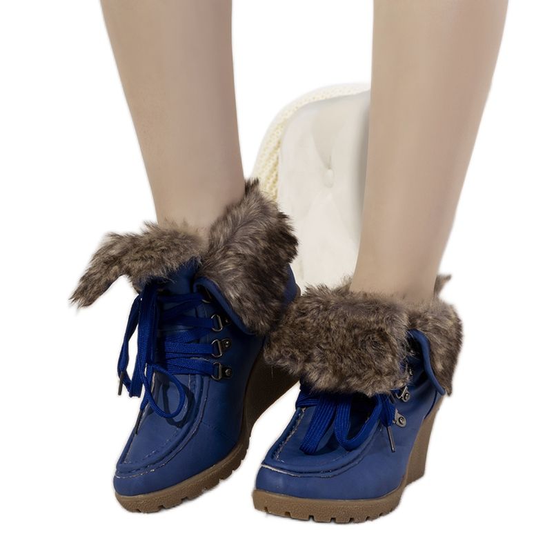 Modré kozačky na klínku s kožíškem Callas modrý Modré kozačky na klínku s kožíškem Callas modrý