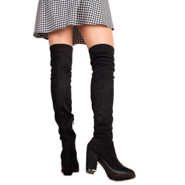 TRENDI Vysoké semišové kozačky černý