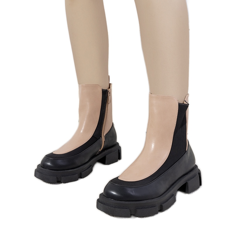 Černo-růžové kozačky na silné podrážce Lynne béžový černá růžový