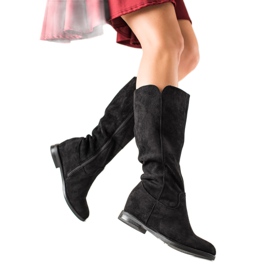 Renda Černé semišové boty na klínku černý