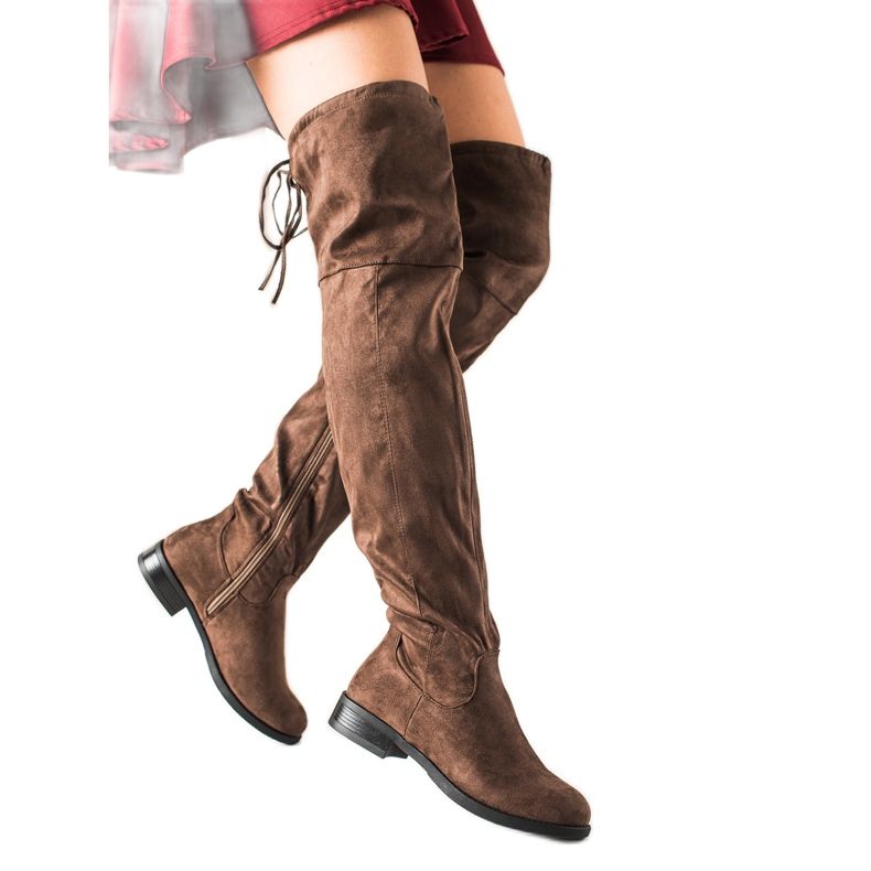 TRENDI Pohodlné kozačky nad kolena hnědý