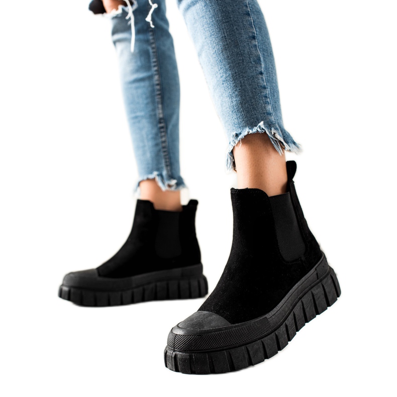 TRENDI Stylové Chelsea Boty Na Platformě černá