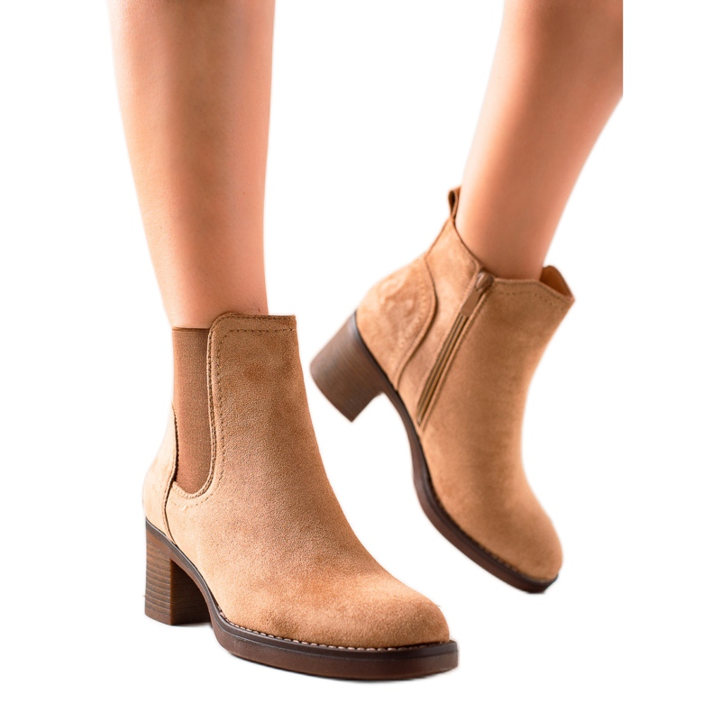 Seastar Semišové kozačky na vysokém podpatku béžový hnědý Seastar Semišové kozačky na vysokém podpatku béžový hnědý