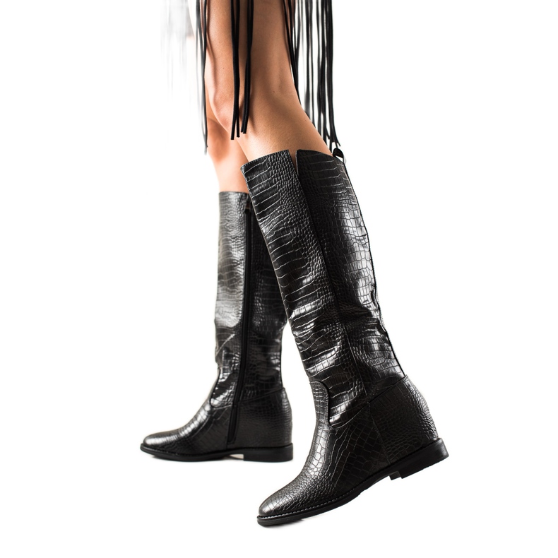 TRENDI Boty S Eko Kůží Na Klínu černá