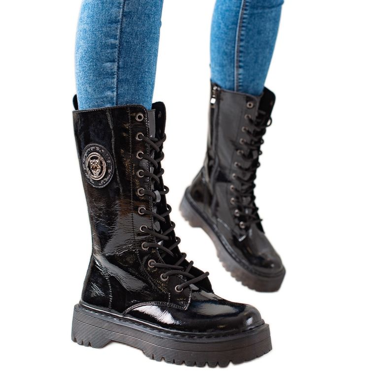 Filippo Kožené kozačky na platformě černá