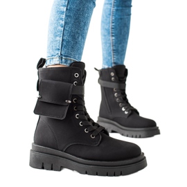 TRENDI Šněrovací trapézové boty s kapsou černý