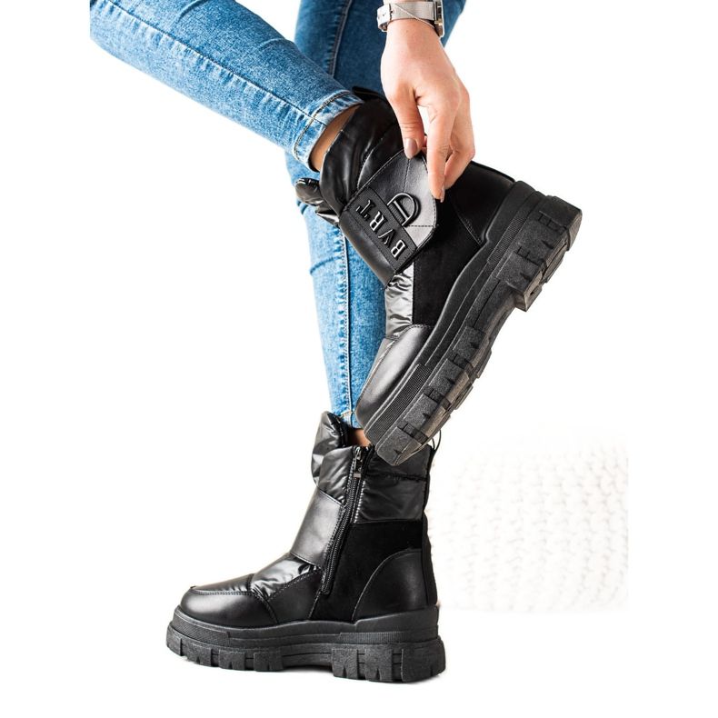 TRENDI Teplé sněhové boty se suchým zipem černá TRENDI Teplé sněhové boty se suchým zipem černá