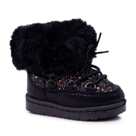 FRROCK Teplé dětské sněhule s kožešinou Black Crystal Fox černý
