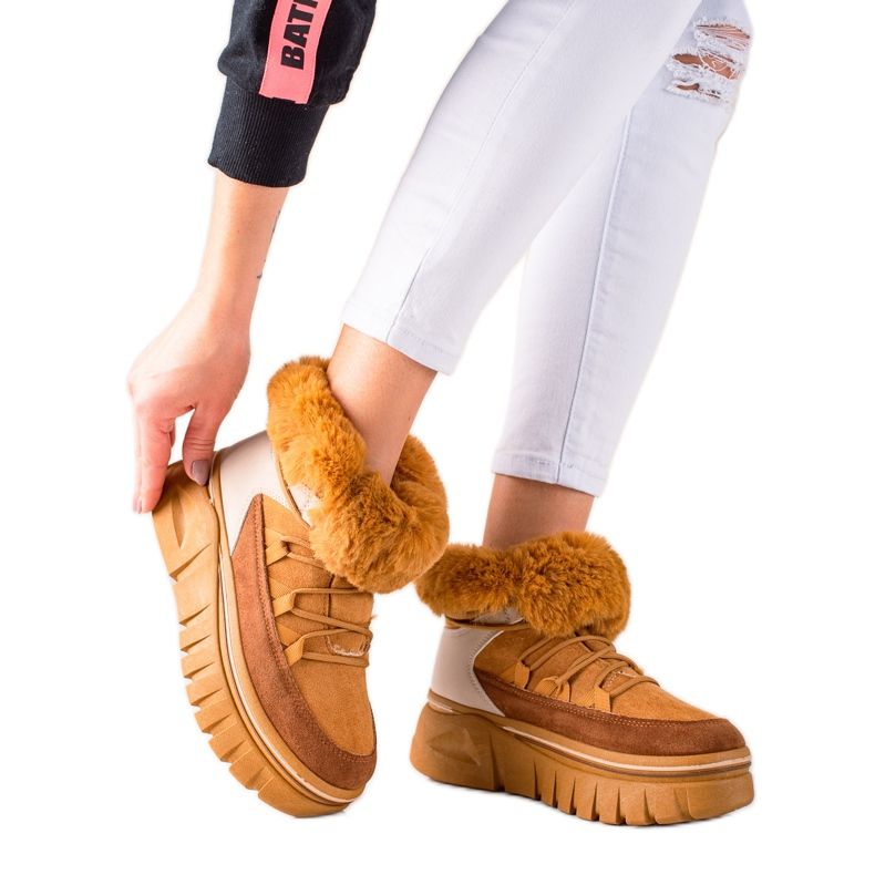 TRENDI Sněhule Na Platformě S Kožešinou béžový hnědý