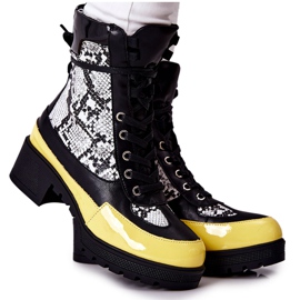 Kožené boty z hadí kůže Black and Yellow Meridiah bílý černý žluť