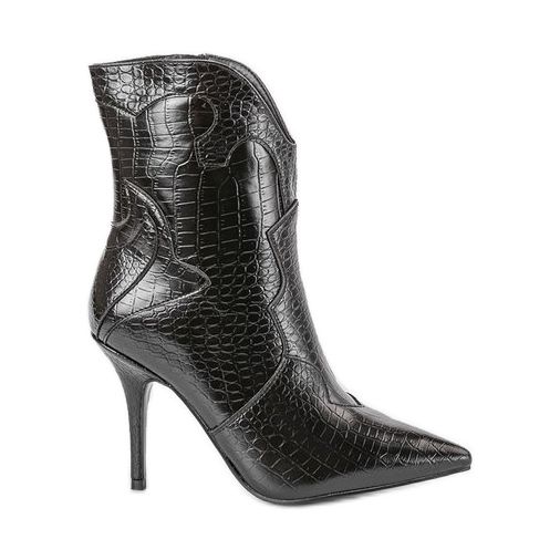 Černé embosované kozačky na Cro podpatku černá Černé embosované kozačky na Cro podpatku černá