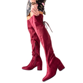 Laura Mode Kozačky na vysokém podpatku po stehna červené Laura Mode Kozačky na vysokém podpatku po stehna červené