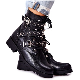 Kožené kotníkové boty s pruhy se zvířecím vzorem černý keferin černá Kožené kotníkové boty s pruhy se zvířecím vzorem černý keferin černá