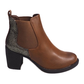 Boty Na Podpatku S Elastickou 1227 Camel hnědý