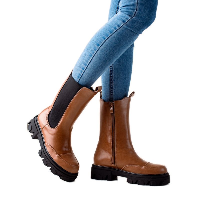 Small Swan Vysoké boty na platformě hnědý