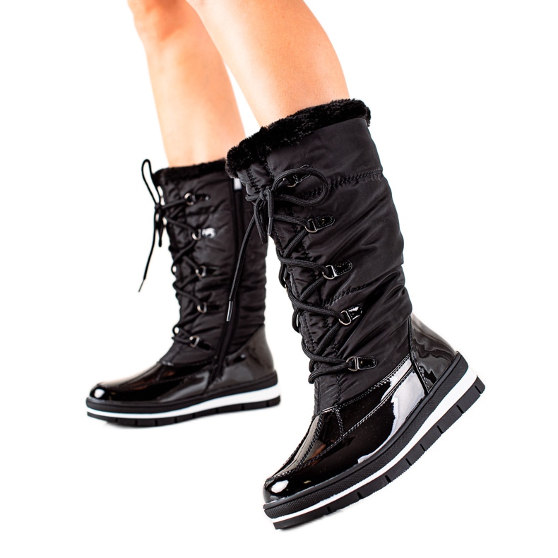 TRENDI Vysoké Sněhule S Kožešinou černá