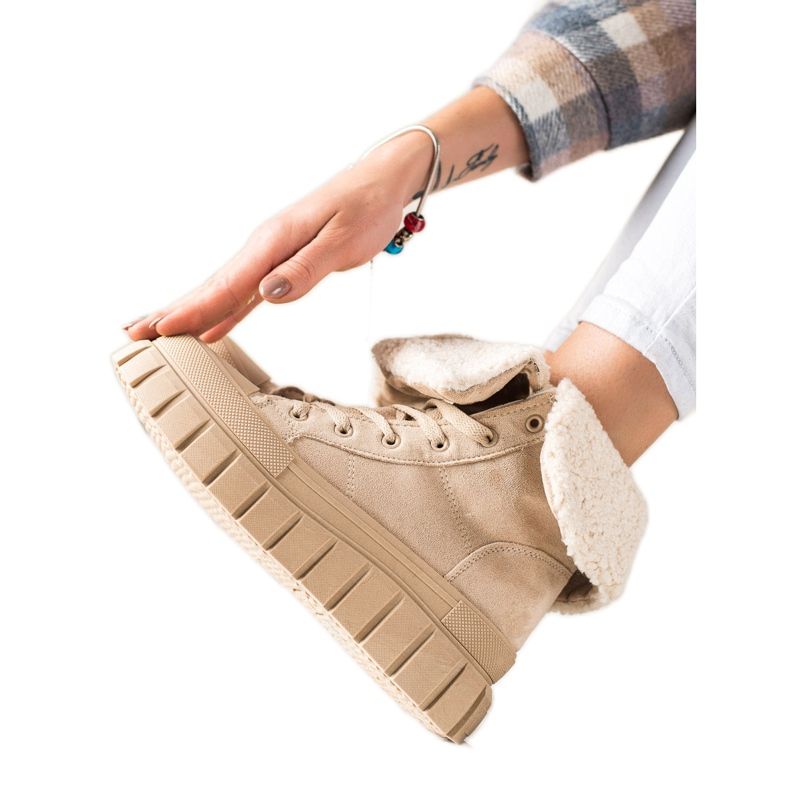 TRENDI Boty, Tenisky S Ovčí Kůží béžový