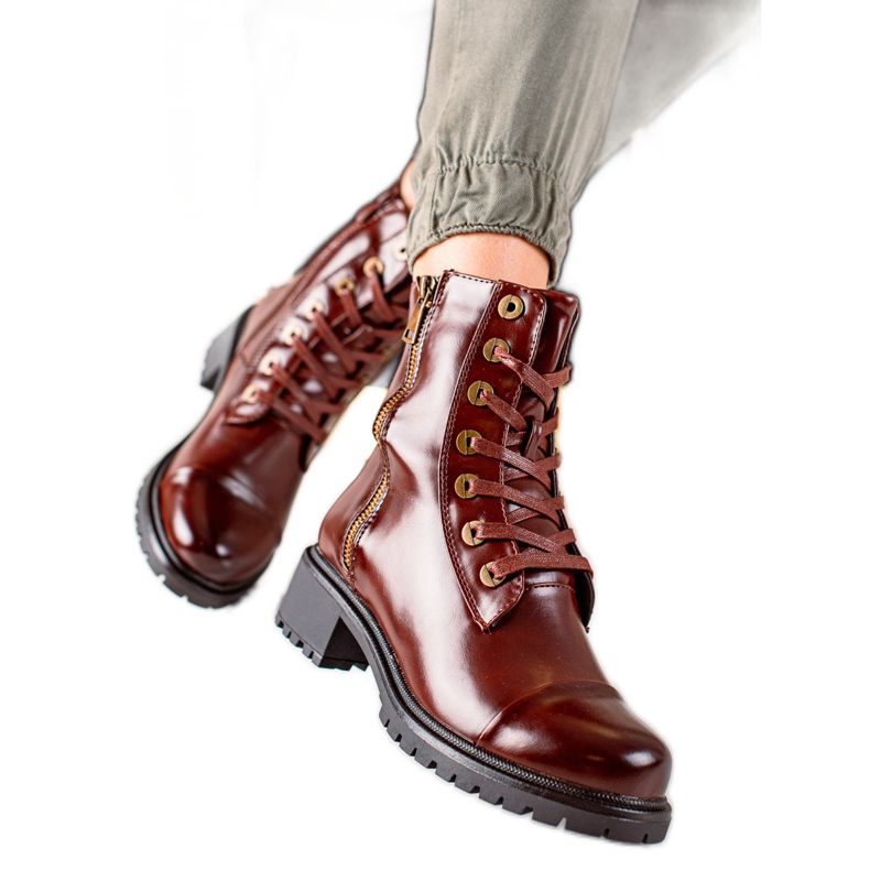 Super Mode Hnědé Kozačky S Ozdobným Zipem hnědý Super Mode Hnědé Kozačky S Ozdobným Zipem hnědý