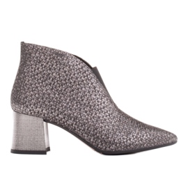 Marco Shoes Úzké stříbrné kožené kotníkové boty s gumou ve svršku stříbro šedá
