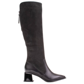 Marco Shoes Klasické kozačky v kombinaci kůže a nubuku černý
