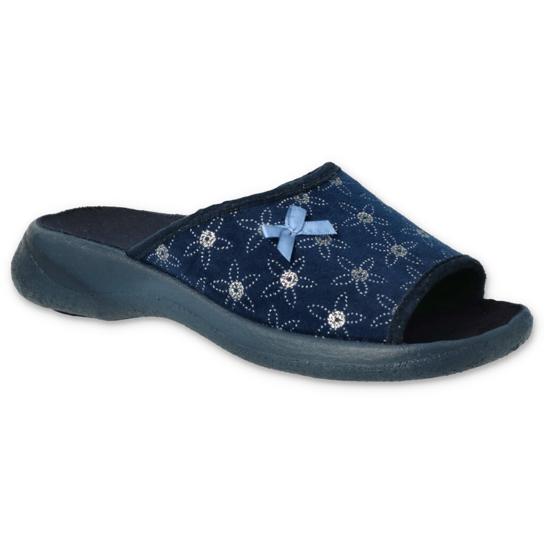 Dámské pantofle Befado 442D195 Navy Blue Flowers se zirkony modrý