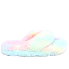 Bunny Barevné kožešinové pantofle modrý růžový žluť