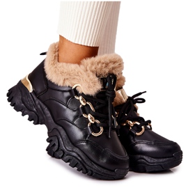 PM1 Černá lesklá černá teplá kožená sportovní obuv černý