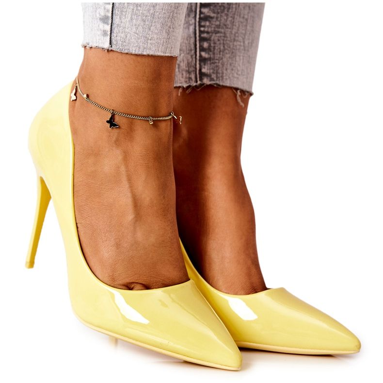 PG2 Elegantní lakované žluté vysoké podpatky Adrinnah žlutá