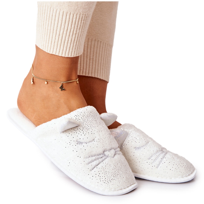 Lesklé kotěcí pantofle S Bílýma ušima Kaisy