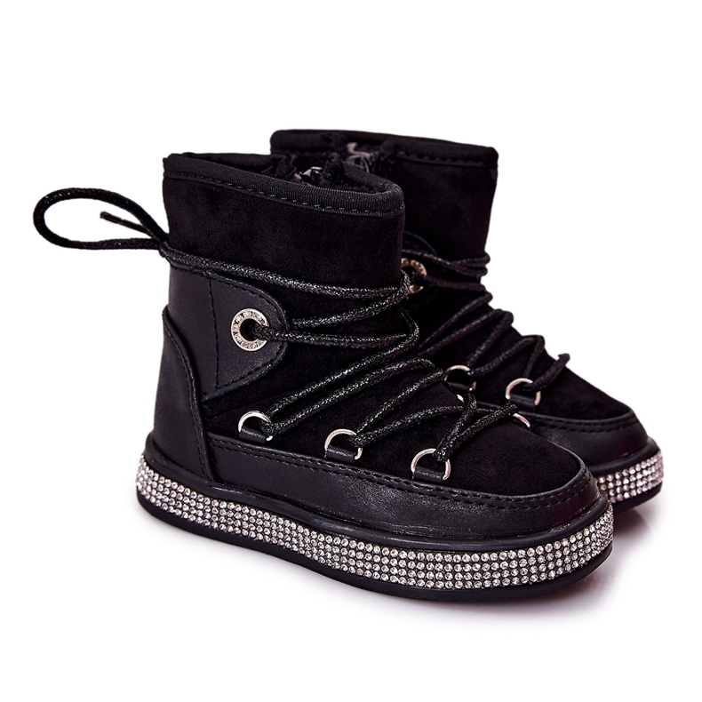 FR1 Dětské černé sněhule s kubickými zirkony Wellma černá