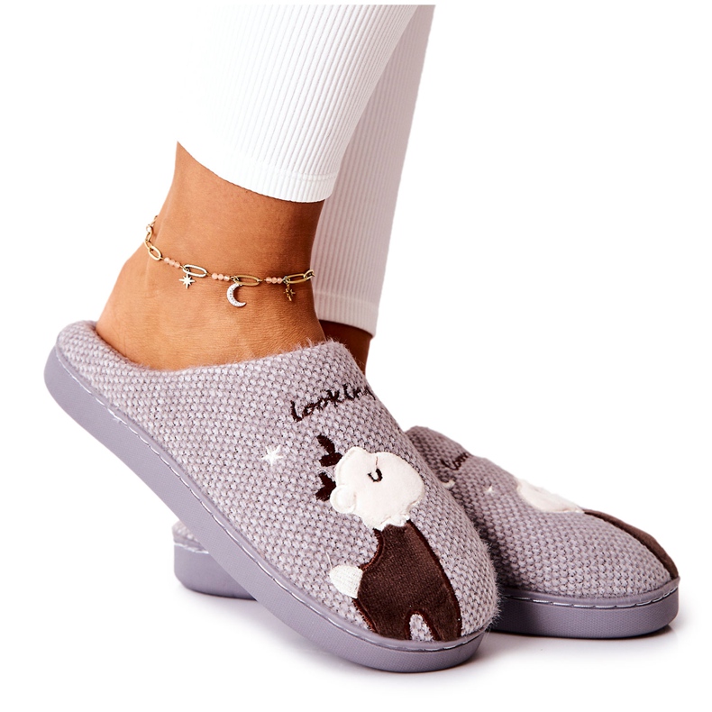 WJ1 Teplé pantofle Reindeer Grey Jilly hnědý šedá
