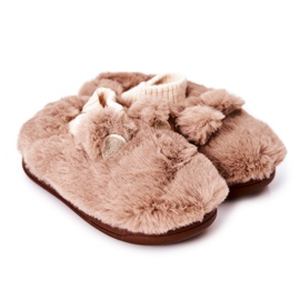 WJ1 Teplé pantofle s žebrovaným hnědým Dessi béžový