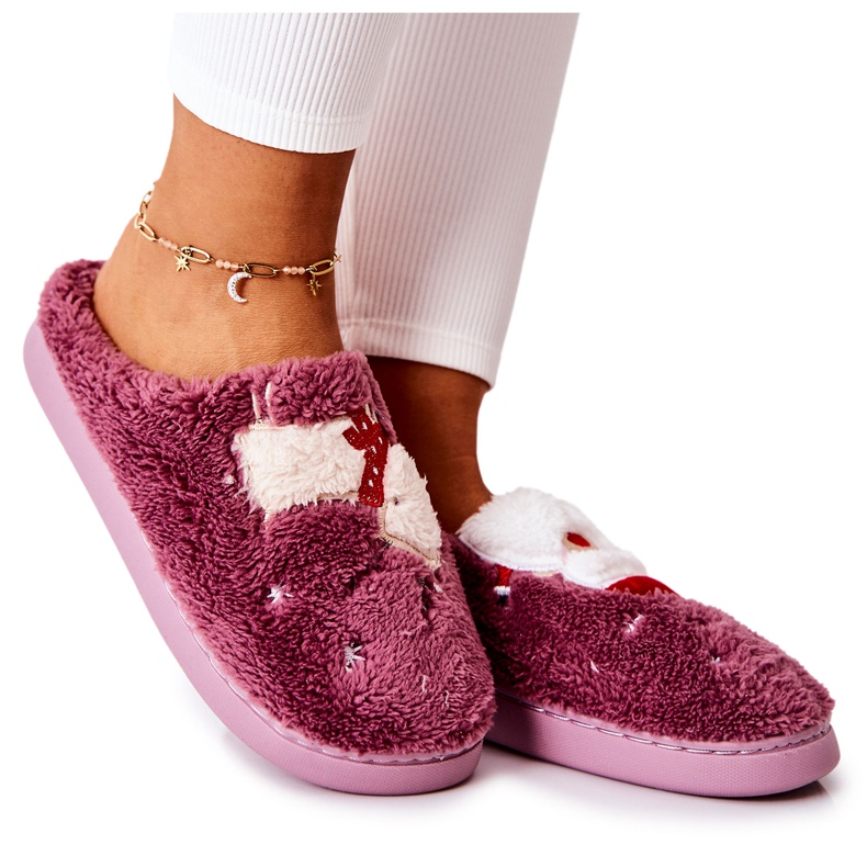 WJ1 Vánoční pantofle Santa Claus A Fialové Soby fialový