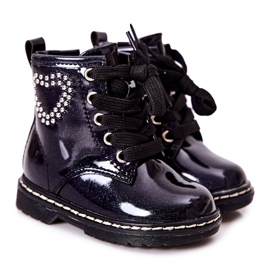 WT1 Dětské lakované kozačky lesklé tmavě modré námořnická modř