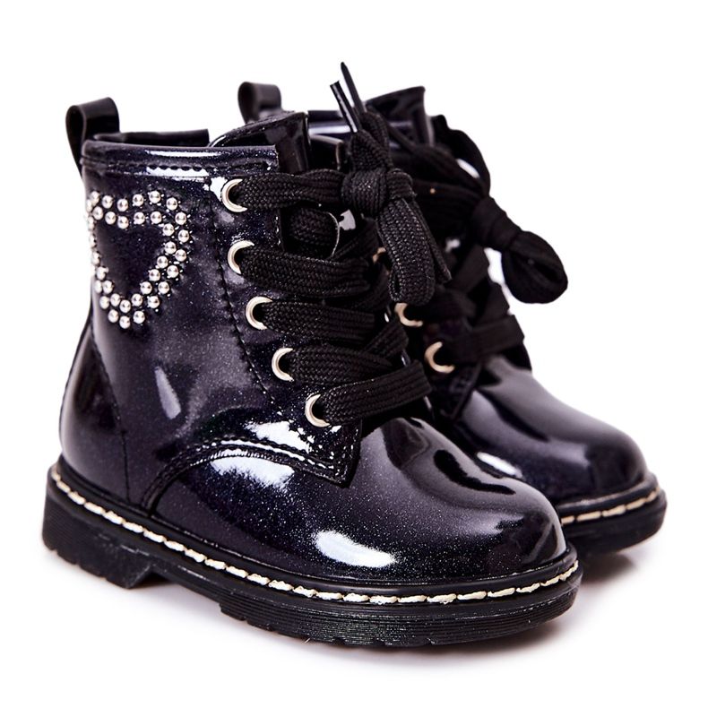 WT1 Dětské lakované kozačky lesklé tmavě modré námořnická modrá