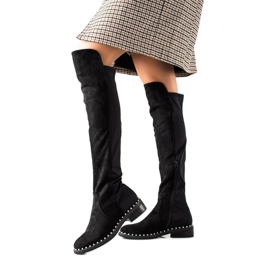 Marquiz Kozačky nad kolena s perlami černý