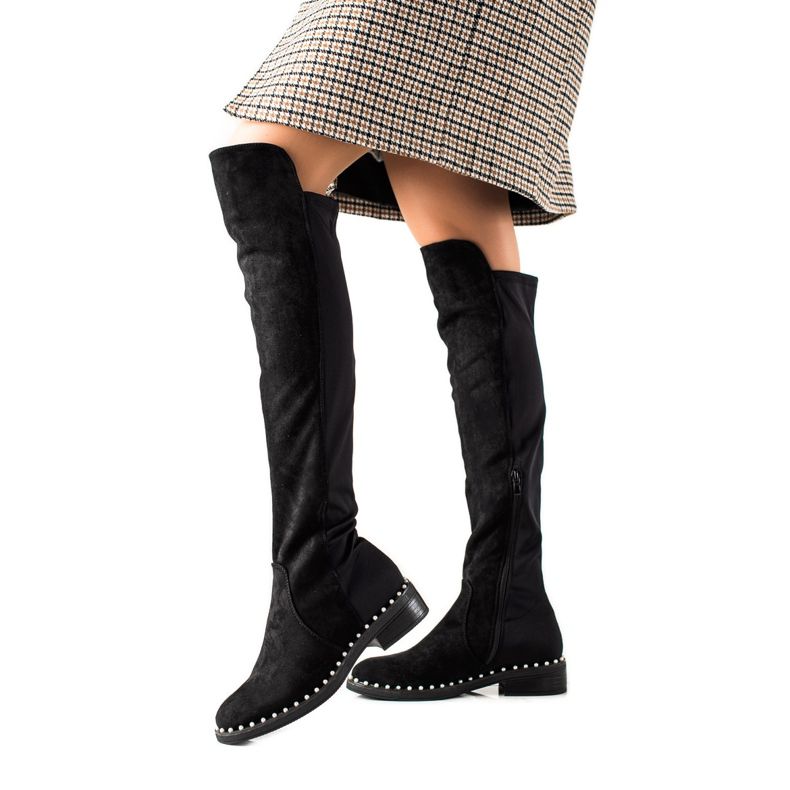 Marquiz Kozačky nad kolena s perlami černá