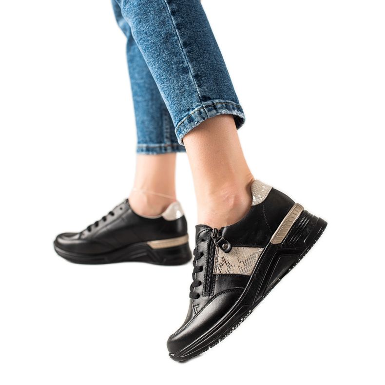 Evento Kožené Tenisky S Ozdobným Zipem béžový černá Evento Kožené Tenisky S Ozdobným Zipem béžový černá